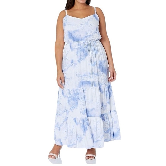 INDIGO ROSE TIE DYE BOHO FLOWY MAXI DRESS LINED BLUE & WHITE SIZE 2X NWT - Picture 1 of 10